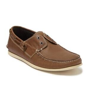John Varvatos Star USA Schooner Laceless Boat Shoes Leather Wood Brown Mens 9